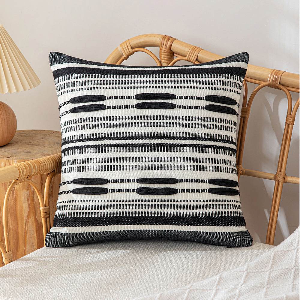 black chic pillow with eloquent embroidery and threading