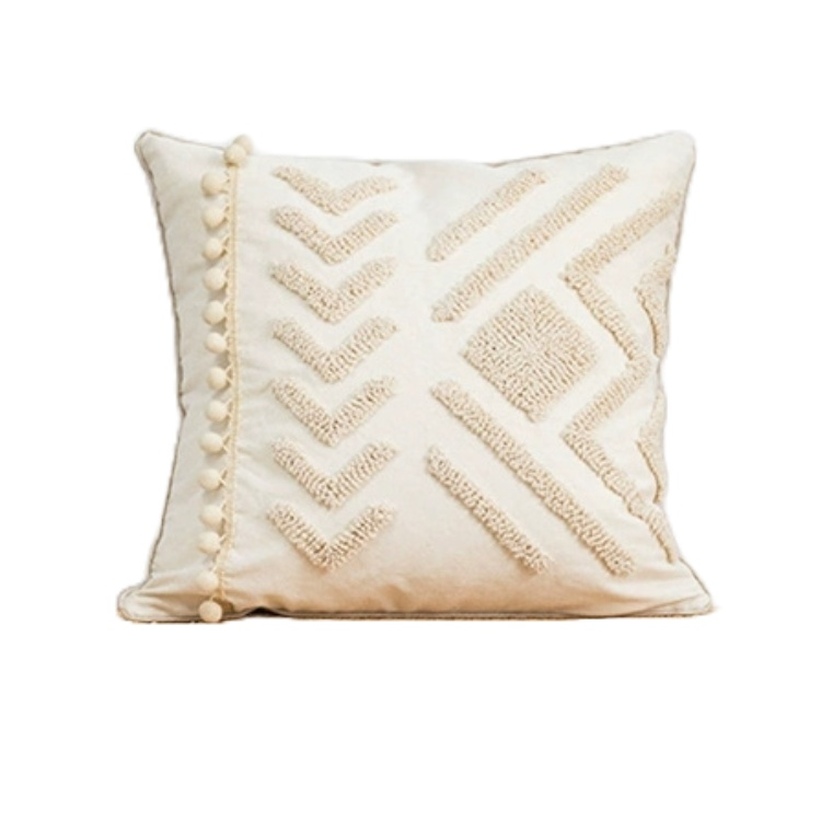 Close-up of boho style scatter cushion with intricate grey embroidery, decorative throw pillow for South African homes