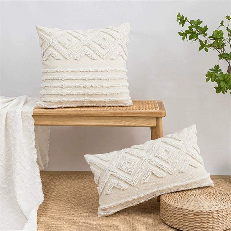 Boho style scatter cushion featuring white embroidery, stylish accent pillow for living rooms in South Africa
