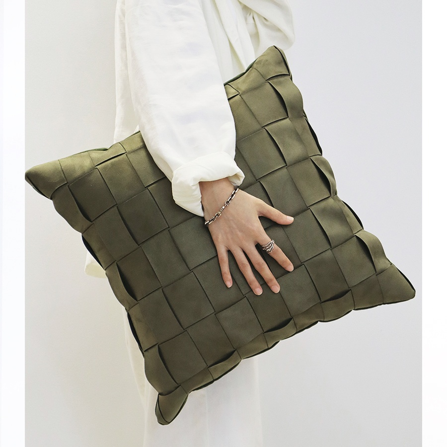 Olive green hand woven cushion plaid scatter cushion, perfect decorative throw pillow for cozy home decor