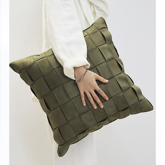 Olive green hand woven cushion plaid scatter cushion, perfect decorative throw pillow for cozy home decor