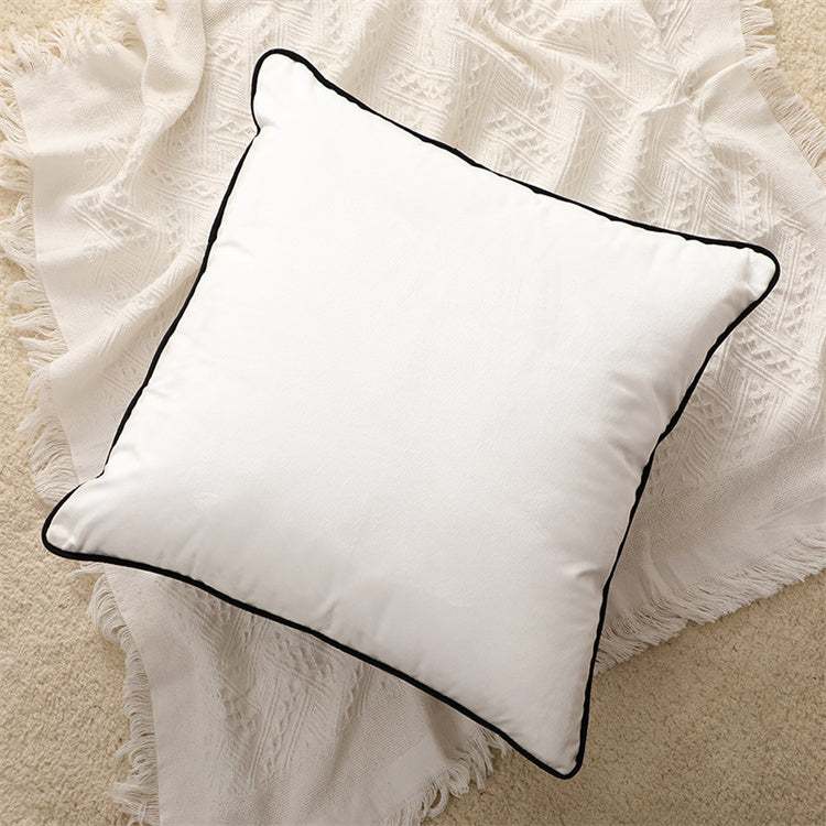 white velvet with Black Piped Cushion