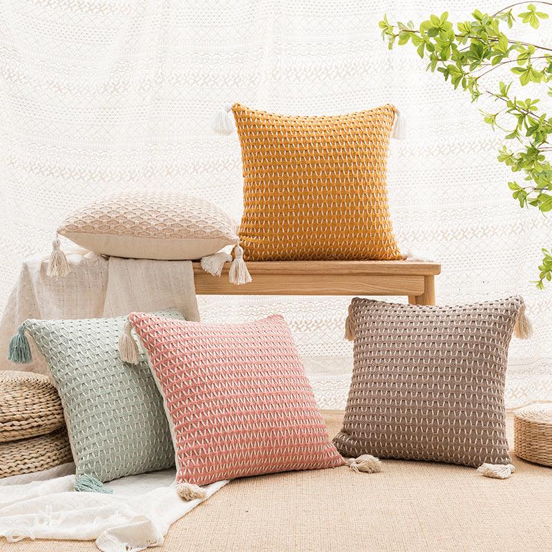 Woven tassel cushions with tassels and a stunning design, ideal decorative throw pillow for stylish home decor